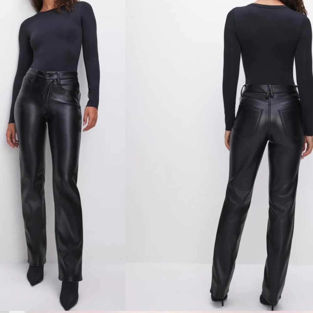 NWT Good American Black Faux Leather Pants Size 8/29